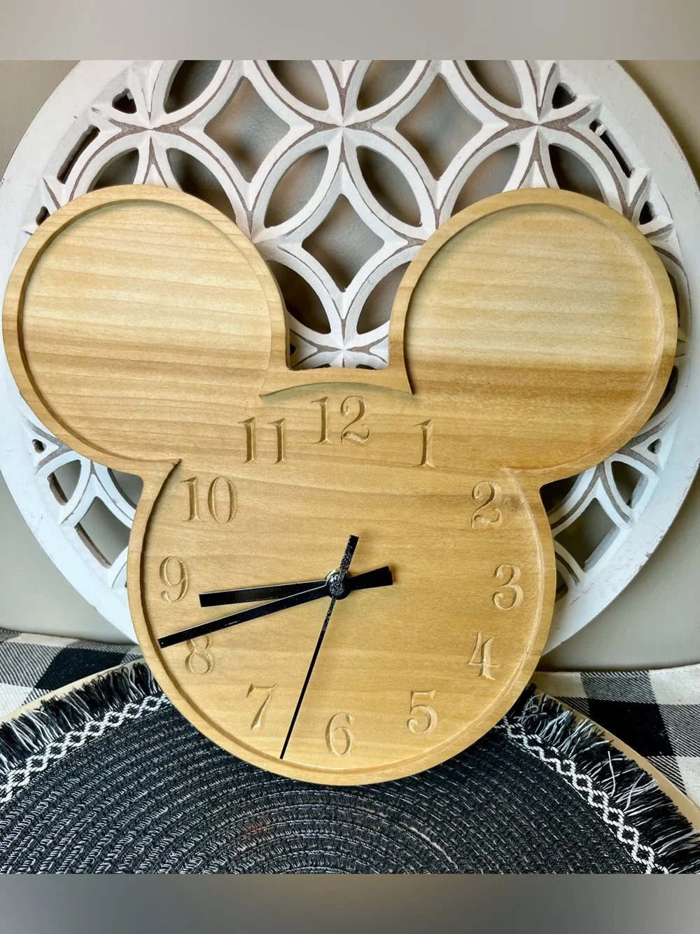 Mickey Mouse Wooden Clock - Disney-Inspired Natural Wood